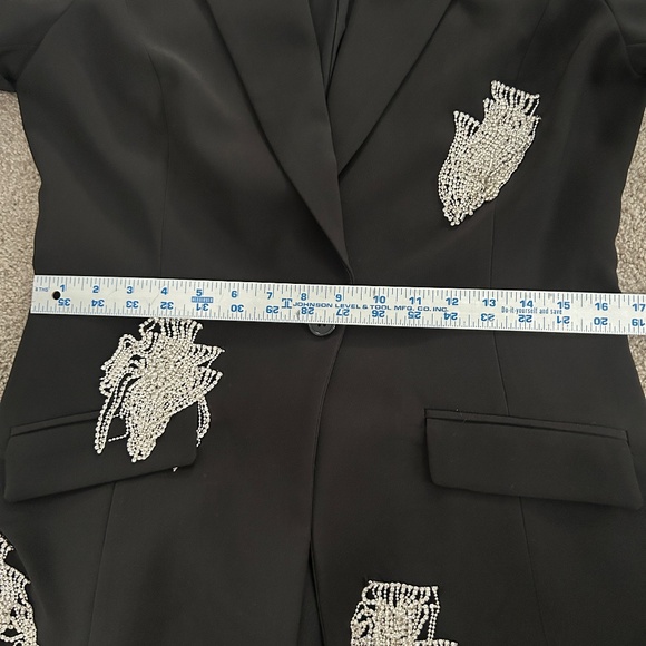 Black Fashion Nova Pants Suit with Rhinestone Fringe Trim Sz. M NWT - Picture 13 of 14